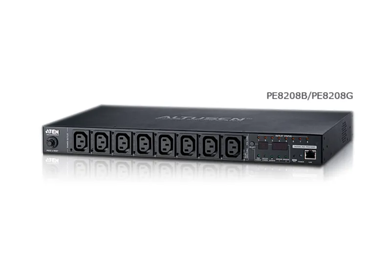 Aten PDU ECO, Eingang IEC60320 16/20A C20 -> Ausgang 1xC19 + 7xC13, 10/100Mbit TP(RJ45), mit 8 Ausgängen und Ausgangsmess- und -schaltfunktion
