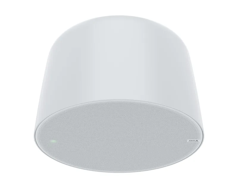 AXIS IP-Audio C1510, белый купольный подвесной динамик с перфорированной решеткой и зеленым светодиодом на потолке