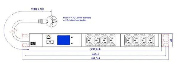 Bachmann PDU, Steckdosen,  8xDosen(C13)-> Zuleitung 2m, 16A, mit Stecker CEE7/7, BN2000
