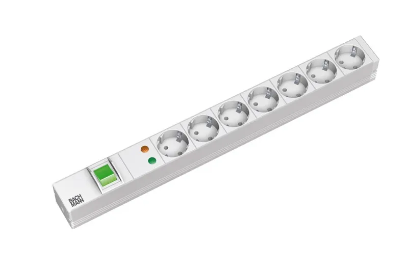 ALLNET 19"zbh. Steckdosenleiste, 7xDosen(CEE7)->Stecker(CEE7), ÜS/Schalter, Bachmann,