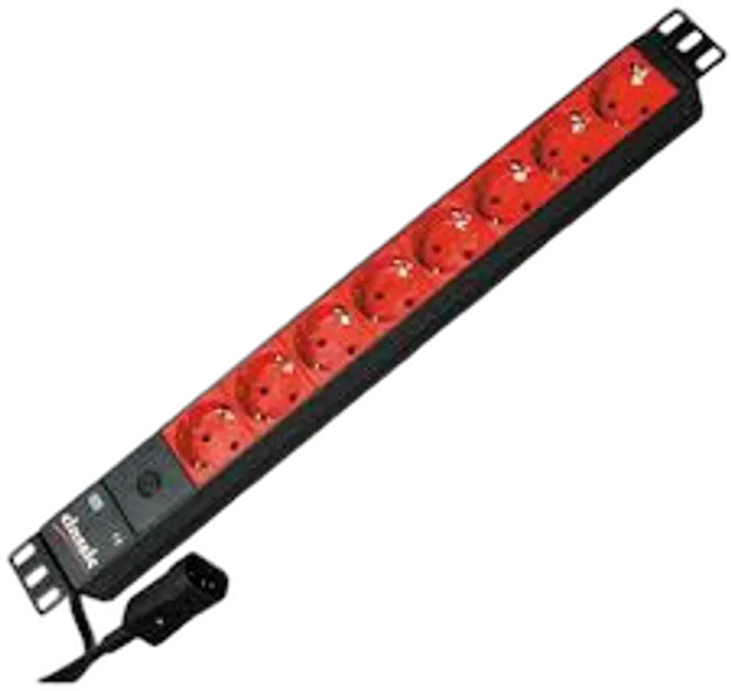 ALLNET 19"zbh. Steckdosenleiste, 8xDosen(CEE7)->Kaltgeräte(Stecker,C14), mit Feinsicherung 10A, Bachmann
