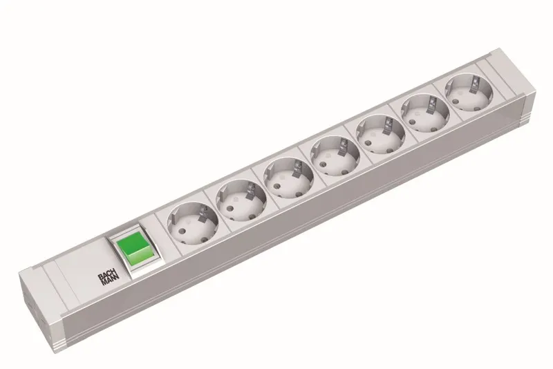 Bachmann Steckdosenleiste, 19", 7xDosen(CEE7)->Stecker(CEE7), Schalter, PDU, PVC, >1HE, 2,0m,