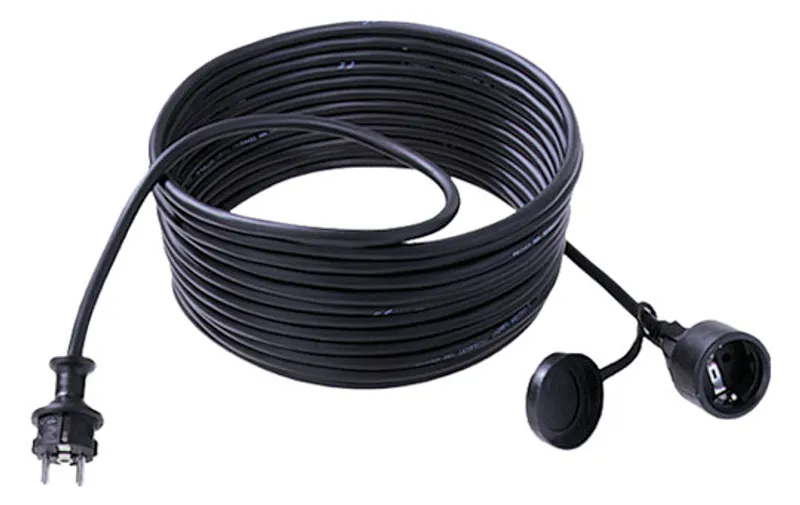 Cable de extensión Bachmann Kabel H07RN-F 3G1,50mm² negro de 10m con enchufe macho y hembra con tapa protectora suelta en