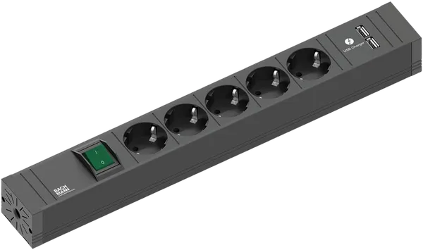 Bachmann Tischsteckdose, 5xDosen(CEE7)->Stecker(CEE7), 1xSchalter, 1xUSB Strom 2,0m, CONNECT LINE
