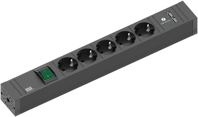 Bachmann Tischsteckdose, 5xDosen(CEE7)->Stecker(CEE7), 1xSchalter, 1xUSB Strom 2,0m, CONNECT LINE