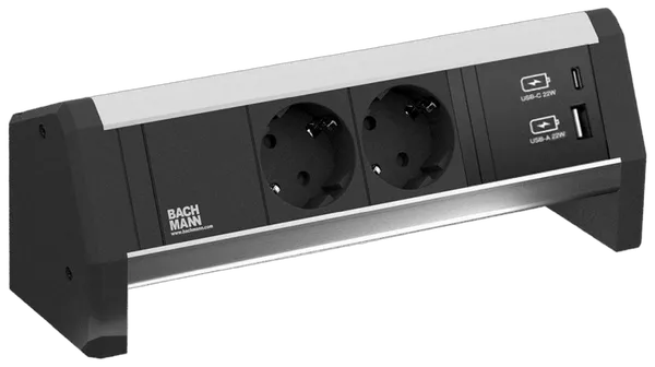 Bachmann Desk2 Steckdosenleiste, 2xDosen(CEE7), 1xUSB A&C Charger 22W, GST18