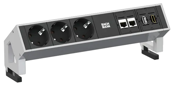 Bachmann Desk2 Steckdosenleiste, 3xDosen(CEE7), 2xCAT6 1xHDMI 1xUSB 0,2m GST18 RAL9010