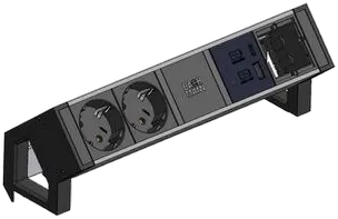 Bachmann Desk2 Steckdosenleiste, 2xDosen(CEE7), 1xUSB A&C 22W Charger 1xCM 0,2m GST18 INOX