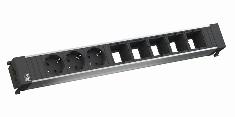 Bachmann CONF Steckdosenleiste, 3xDosen(CEE7), 5xABD, GST18, unité de distribution électrique argentée et noire avec prises