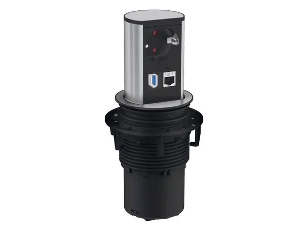 Bachmann Elevator 1xSchutzkontaktsteckdosen 1xUSB, 1xCAT6 90° Zuleitung 0,5m mit GST18, Aluprofil eloxiert
