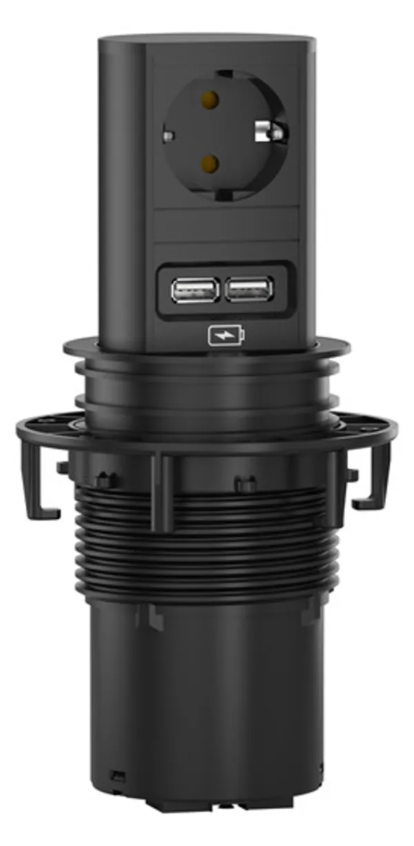 Bachmann Elevator 1xSchutzkontaktdose 1xUSB Charger Strom 2,0m, Aluprofil sandgestrahlt und schwarz eloxiert "Schwarz matt"