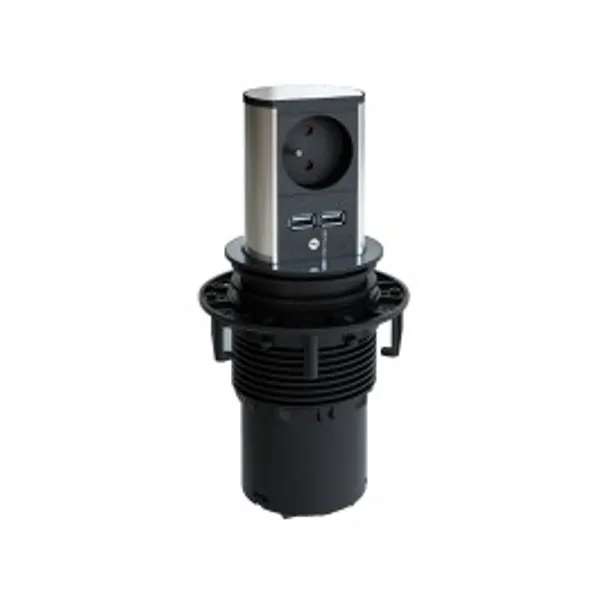 Bachmann Elevator 1xSchutzkontaktdose 1xUSB Charger Strom 2,0m, Edelstahl gestanzt und gebürstet