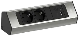 Bachmann CASIA 2, Steckdosenleiste, 2xDosen(CEE7)+1xUSB A/C 22W, mit Zuleitung 2m, AEH Edelstahl-Optik