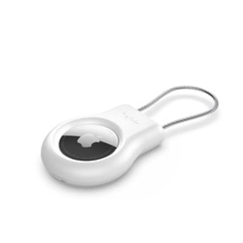 Белкин Secure Holder с проволочной петлёй для Apple AirTag белого цвета с серебристым AirTag в держателе для крепления к