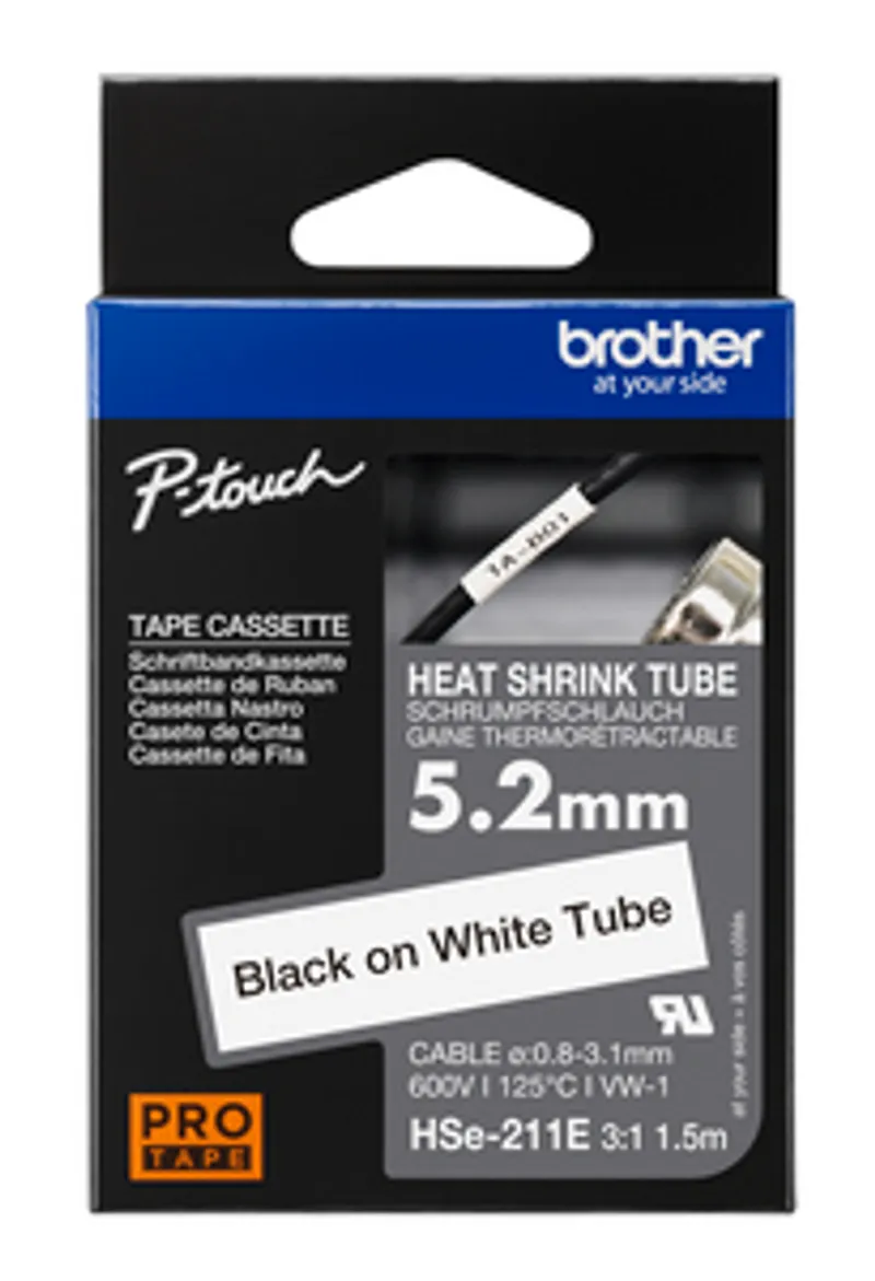 Schrumpfschlauchkassette Brother  5,2mm weiß/schwarz HSE211E