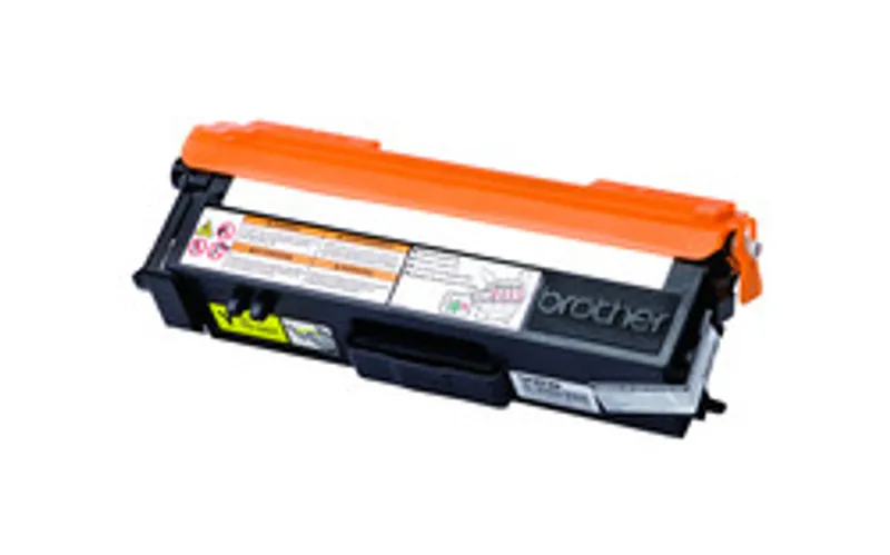 Cartucho de tóner amarillo Brother TN-320Y para impresoras DCP-9055CDN, MFC-9460 y 9465CDN con cuerpo negro, asa naranja y