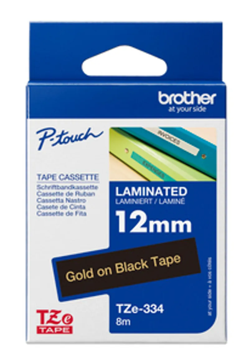 Schriftbandkassette Brother 12mmx8m schwarz/gold TZE334