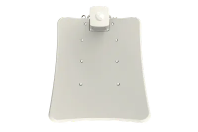 Radio cnWave 60GHz V3000 de Cambium Networks, dispositivo blanco rectangular con esquinas redondeadas y soporte de montaje Radio cnWave 60GHz V3000 de Cambium Networks, dispositivo blanco rectangular con esquinas redondeadas y soporte de montaje