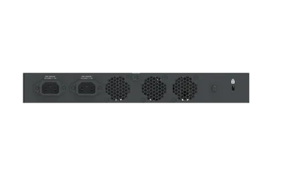 Conmutador de fibra cnMatrix EX3024F de Cambium Networks mostrando panel trasero con tomas de alimentación AC ventilación y Conmutador de fibra cnMatrix EX3024F de Cambium Networks mostrando panel trasero con tomas de alimentación AC ventilación y
