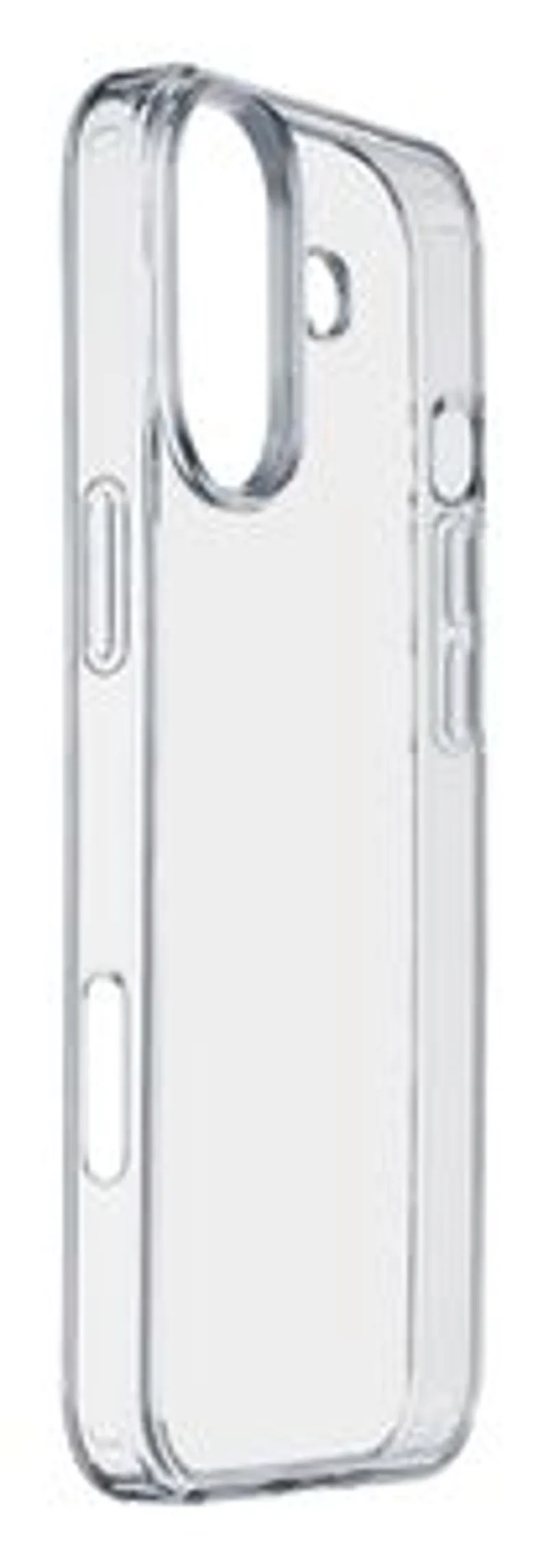 Coque transparente Cellularline Clear Strong pour iPhone 16 vue de dos avec découpe caméra ovale et boutons latéraux