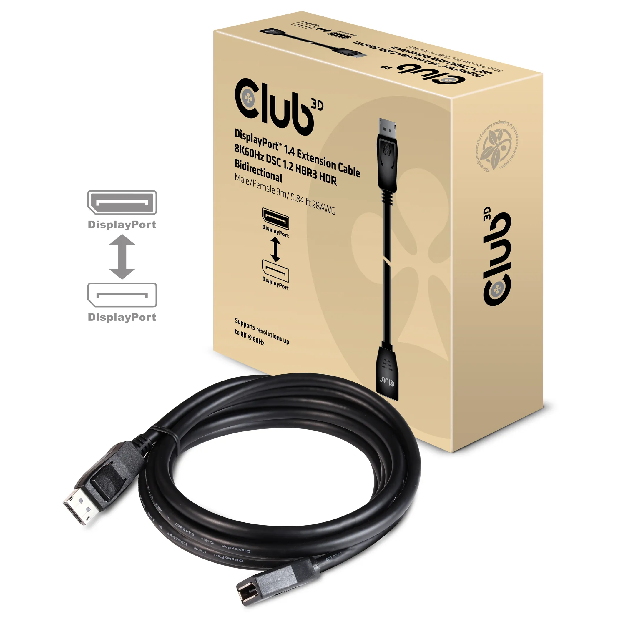 Club3D DisplayPort-Kabel 1.4 Verlängerung 3m 8K60HZ St/Bu retail Club3D DisplayPort-Kabel 1.4 Verlängerung 3m 8K60HZ St/Bu retail