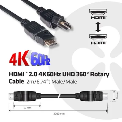 Club3D HDMI-Kabel A -> A 2.0 360° Drehbar 4K60Hz UHD 2 Meter retail