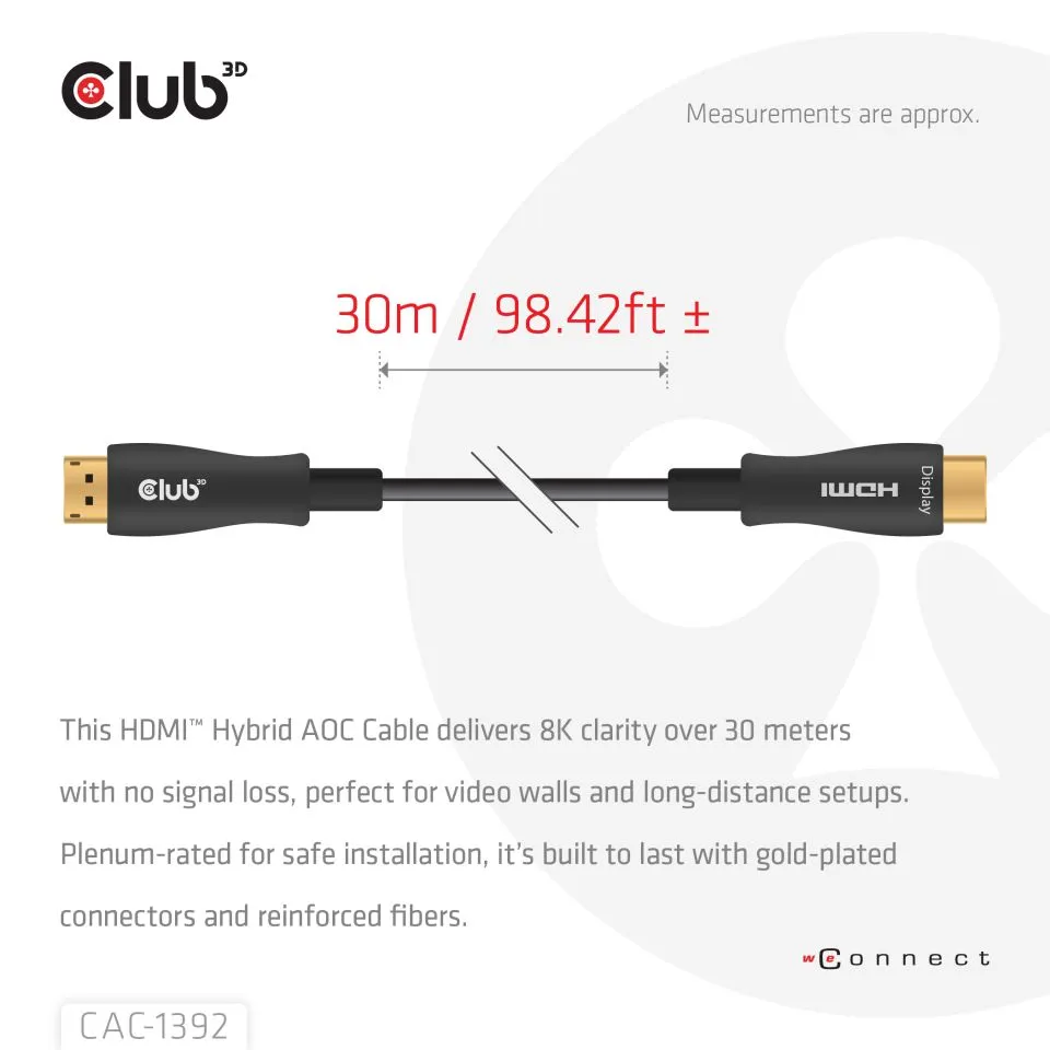 Club3D HDMI-Kabel A -> A 2.1 aktiv opt. 8K60Hz UHD 30 Meter retail Club3D HDMI-Kabel A -> A 2.1 aktiv opt. 8K60Hz UHD 30 Meter retail