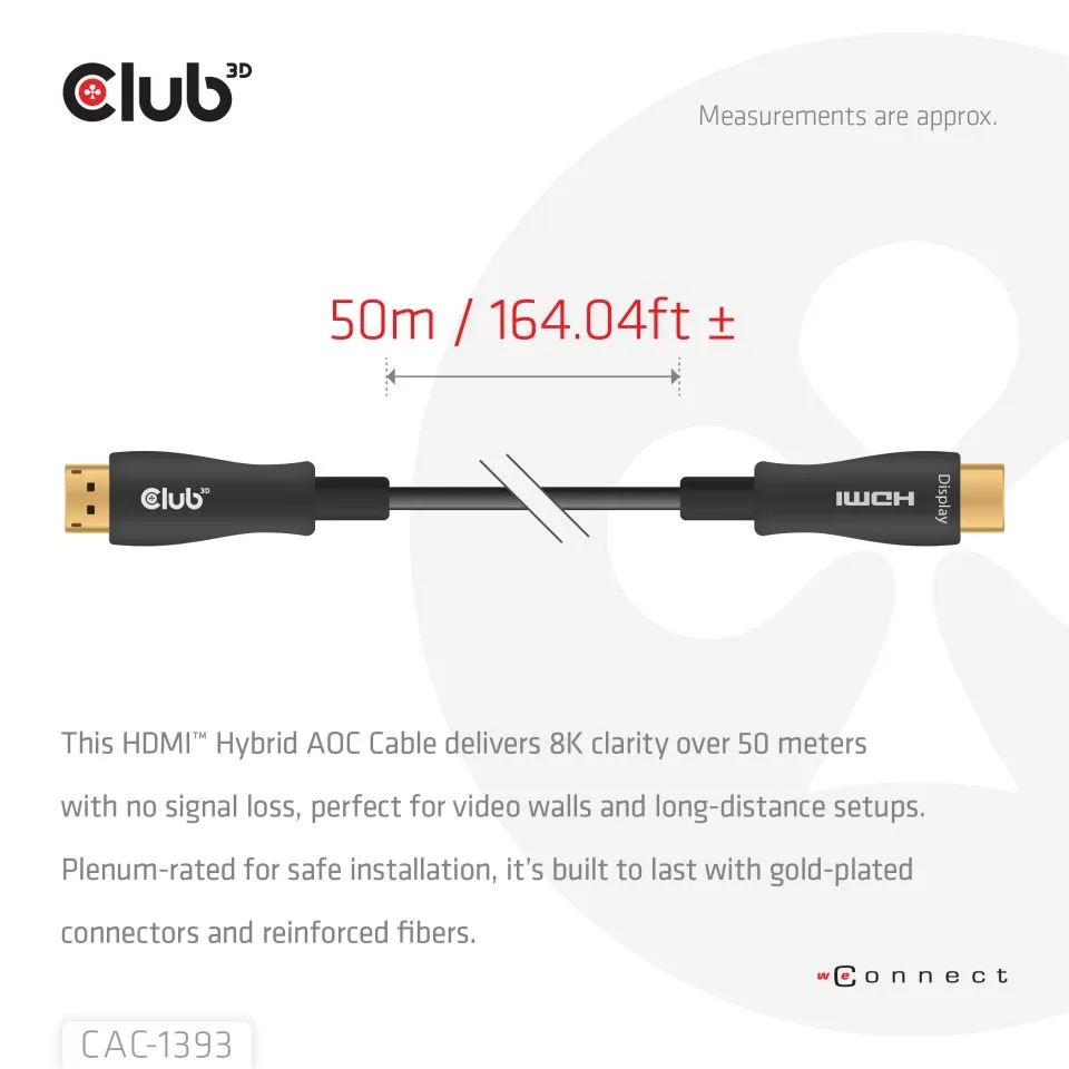 Club3D HDMI-Kabel A -> A 2.1 aktiv opt. 8K60Hz UHD 50 Meter retail Club3D HDMI-Kabel A -> A 2.1 aktiv opt. 8K60Hz UHD 50 Meter retail