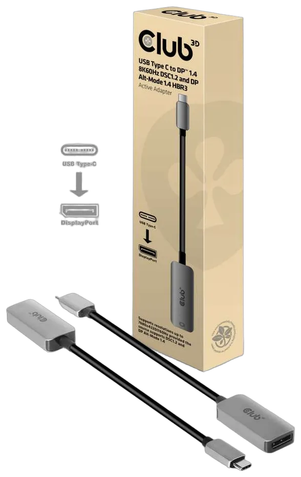 Club3D Adapter USB 3.2 Typ C > DP 1.4 8K60Hz HDR aktiv St/Bu retail