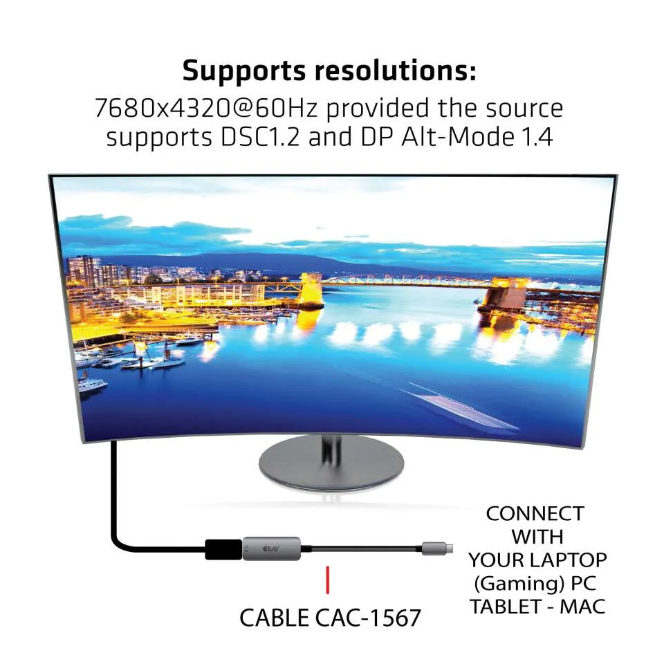 Club3D Adapter USB 3.2 Typ C > DP 1.4 8K60Hz HDR aktiv St/Bu retail