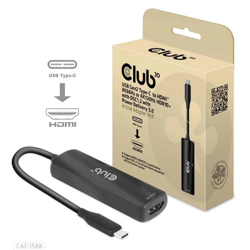 Club3D Adapter USB 3.2 Typ C > HDMI 2.1 HDR10 8K60Hz aktiv retail Club3D Adapter USB 3.2 Typ C > HDMI 2.1 HDR10 8K60Hz aktiv retail
