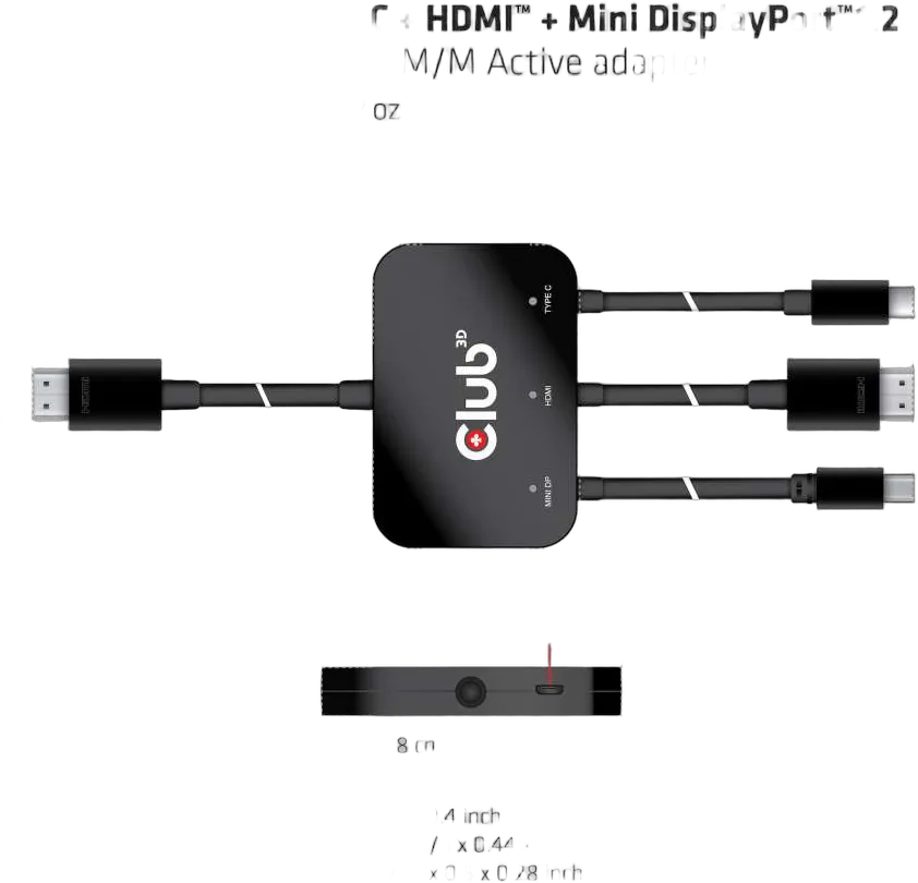 Adapter USB-C + HDMI + Mini DisplayPort 1.2 => HDMI 4K60Hz HDR *Club3D* Aktiv 32 AWG