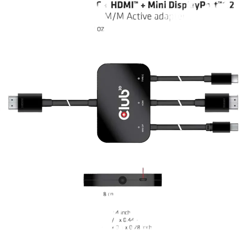 Adapter USB-C + HDMI + Mini DisplayPort 1.2 => HDMI 4K60Hz HDR *Club3D* Aktiv 32 AWG