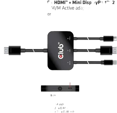 Adapter USB-C + HDMI + Mini DisplayPort 1.2 => HDMI 4K60Hz HDR *Club3D* Aktiv 32 AWG