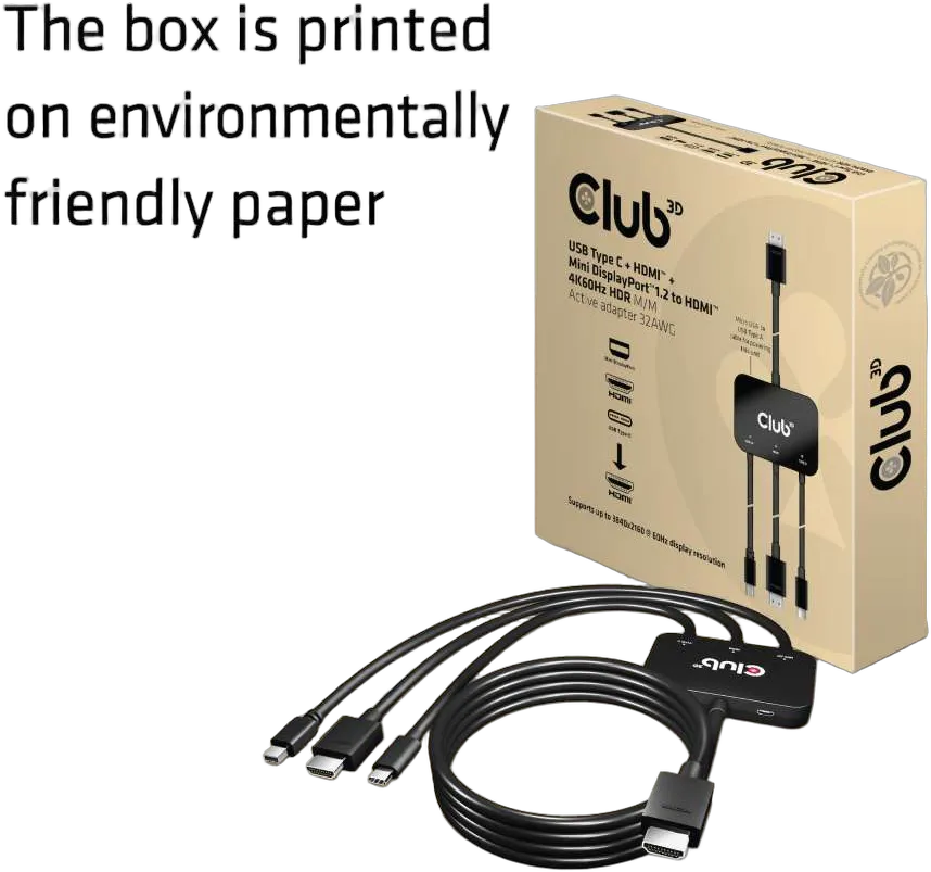Adapter USB-C + HDMI + Mini DisplayPort 1.2 => HDMI 4K60Hz HDR *Club3D* Aktiv 32 AWG