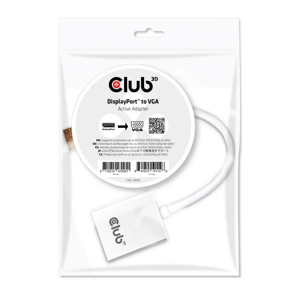 Club3D Adapter DisplayPort > VGA aktiv St/Bu weiß Polybeutel Club3D Adapter DisplayPort > VGA aktiv St/Bu weiß Polybeutel