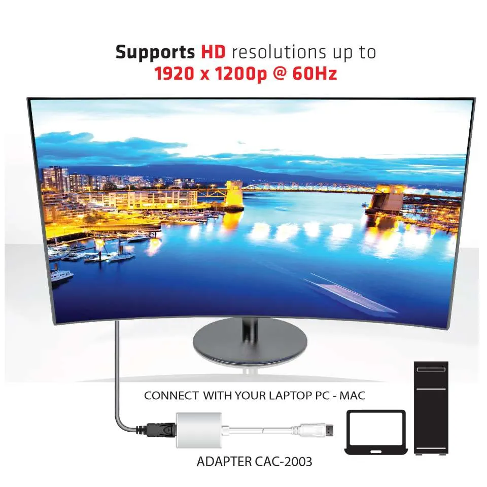 Club3D Adapter DisplayPort > VGA aktiv St/Bu weiß Polybeutel Club3D Adapter DisplayPort > VGA aktiv St/Bu weiß Polybeutel