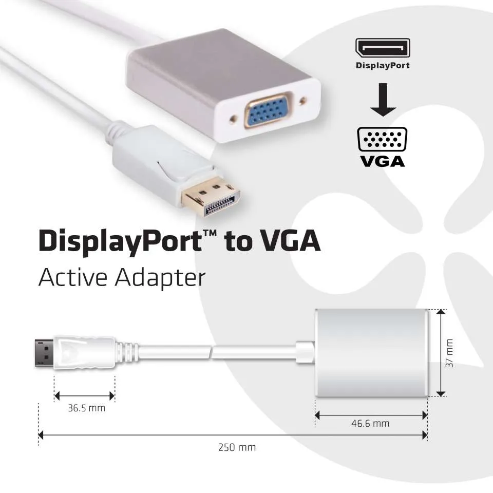 Club3D Adapter DisplayPort > VGA aktiv St/Bu weiß Polybeutel Club3D Adapter DisplayPort > VGA aktiv St/Bu weiß Polybeutel