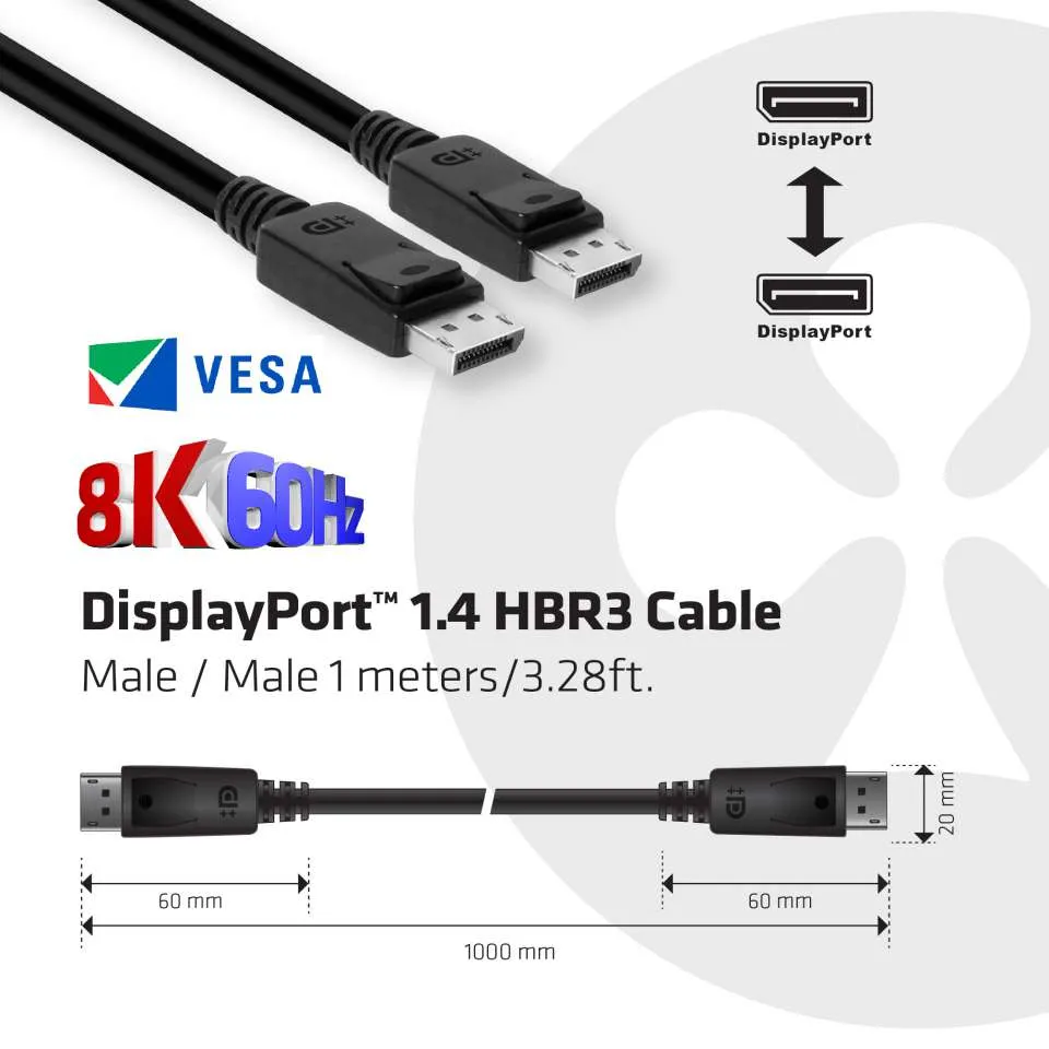 Club3D DisplayPort-Kabel 1.4 HBR3 32,4Gb/s 1m 8K60Hz St/St Polybeutel Club3D DisplayPort-Kabel 1.4 HBR3 32,4Gb/s 1m 8K60Hz St/St Polybeutel