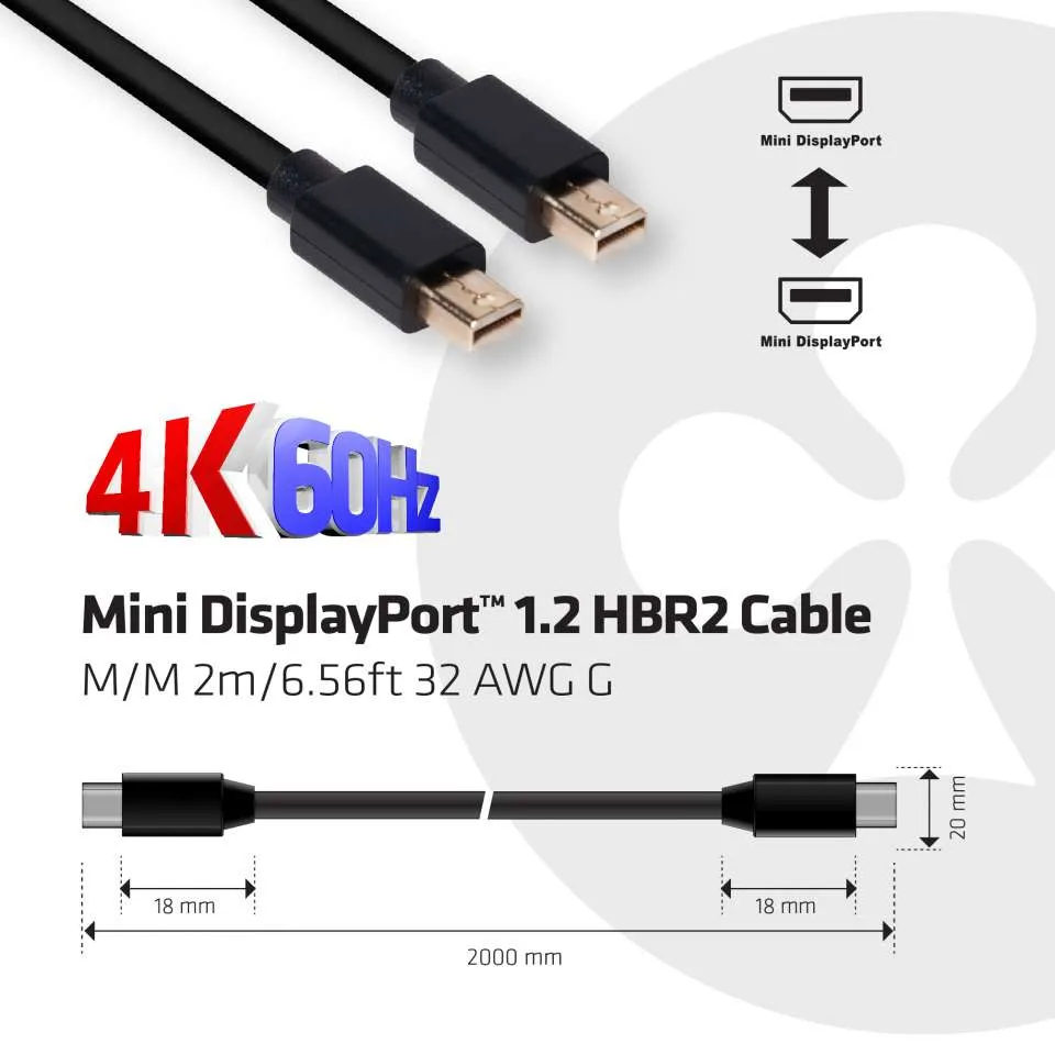Club3D Mini-DP-Kabel 1.2 HBR2 21,6Gb/s 2m 4K60Hz St/St Polybeutel Club3D Mini-DP-Kabel 1.2 HBR2 21,6Gb/s 2m 4K60Hz St/St Polybeutel
