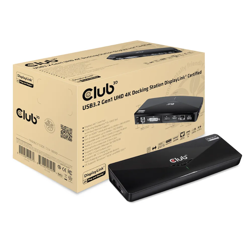Club3D 4K Dockingstation USB3 ->3xUSB3/HDMI/DP/DVI/ black retail Club3D 4K Dockingstation USB3 ->3xUSB3/HDMI/DP/DVI/ black retail