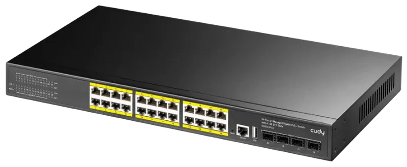 Cudy 24-Port Layer 3 Managed Gigabit PoE+ Switch with 4 10G SFP Slots, 400W, GS5024PS4-400W