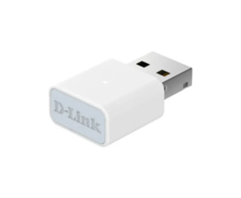 Adaptador USB Wi-Fi D-Link AN3U blanco con conector metálico y logo gris en dispositivo de red inalámbrica.