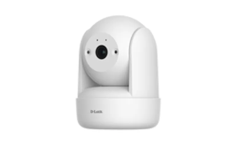 Cámara D-Link DCS-6501LH/2K Wi-Fi con giro e inclinación, dispositivo blanco de lente esférica y base cilíndrica con logo