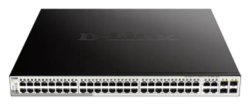 D-Link DGS-1210-52/ME 52-Port L2 Smart Managed ME Gigabit Switch mit schwarzen RJ45-Ports und Status-LEDs in Rack-Montage