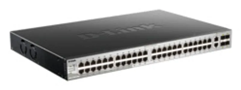 Commutateur réseau D-Link DGS-3130-54TS/E L3 Gigabit gris montable en rack avec ports Ethernet et voyants LED en vue