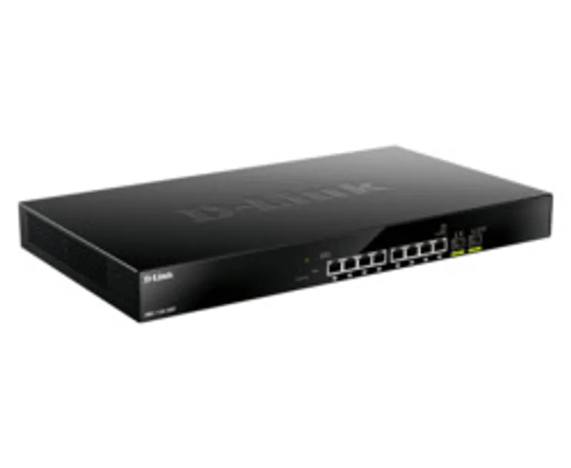 Conmutador D-Link DMS-1100-10TP gestionado L2 2.5G PoE en rack 1U negro con 8 puertos Ethernet, 2 SFP y LEDs de estado