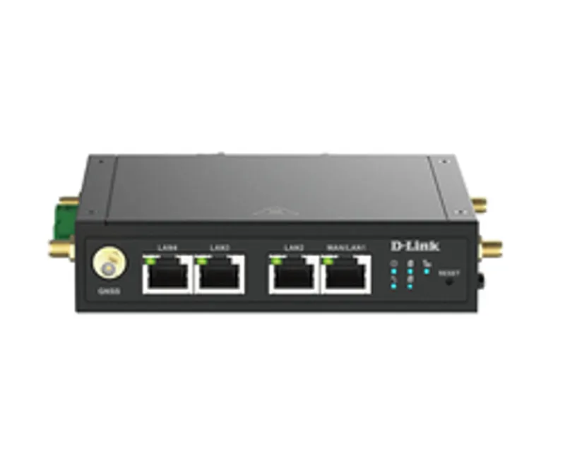 Router D-Link DWM-530-T 4G LTE M2M VPN Wi-Fi con 4 puertos Ethernet, conector GNSS, botón de reinicio y LEDs de estado en
