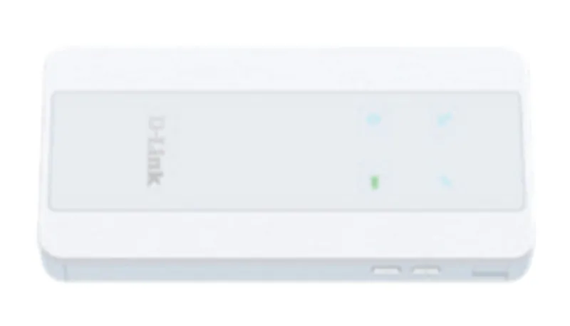 Modem réseau cellulaire D-Link F518 blanc avec logo et quatre voyants LED sur le panneau supérieur pour une connexion