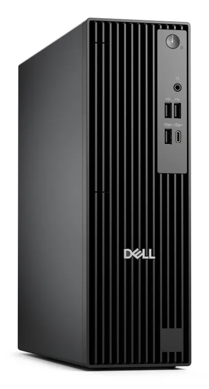 Dell 66DX1 Pro Slim PC with Intel Core Ultra 5, 8GB DDR5, 512GB SSD, and Windows 11 shown as a sleek black desktop tower